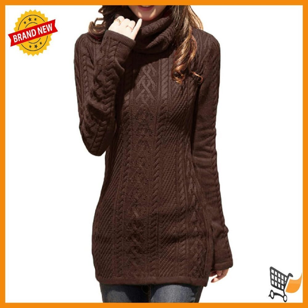 Slim Fitted Turtleneck Cable Knit Sweater Dress Bodycon Pullover